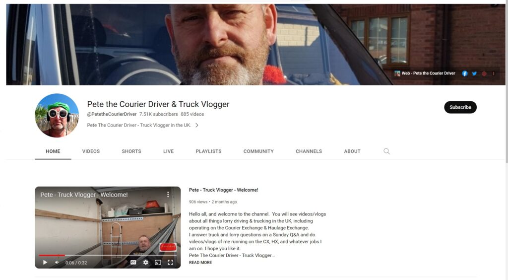 Truck Vlogger Pete The Courier Driver-YouTube